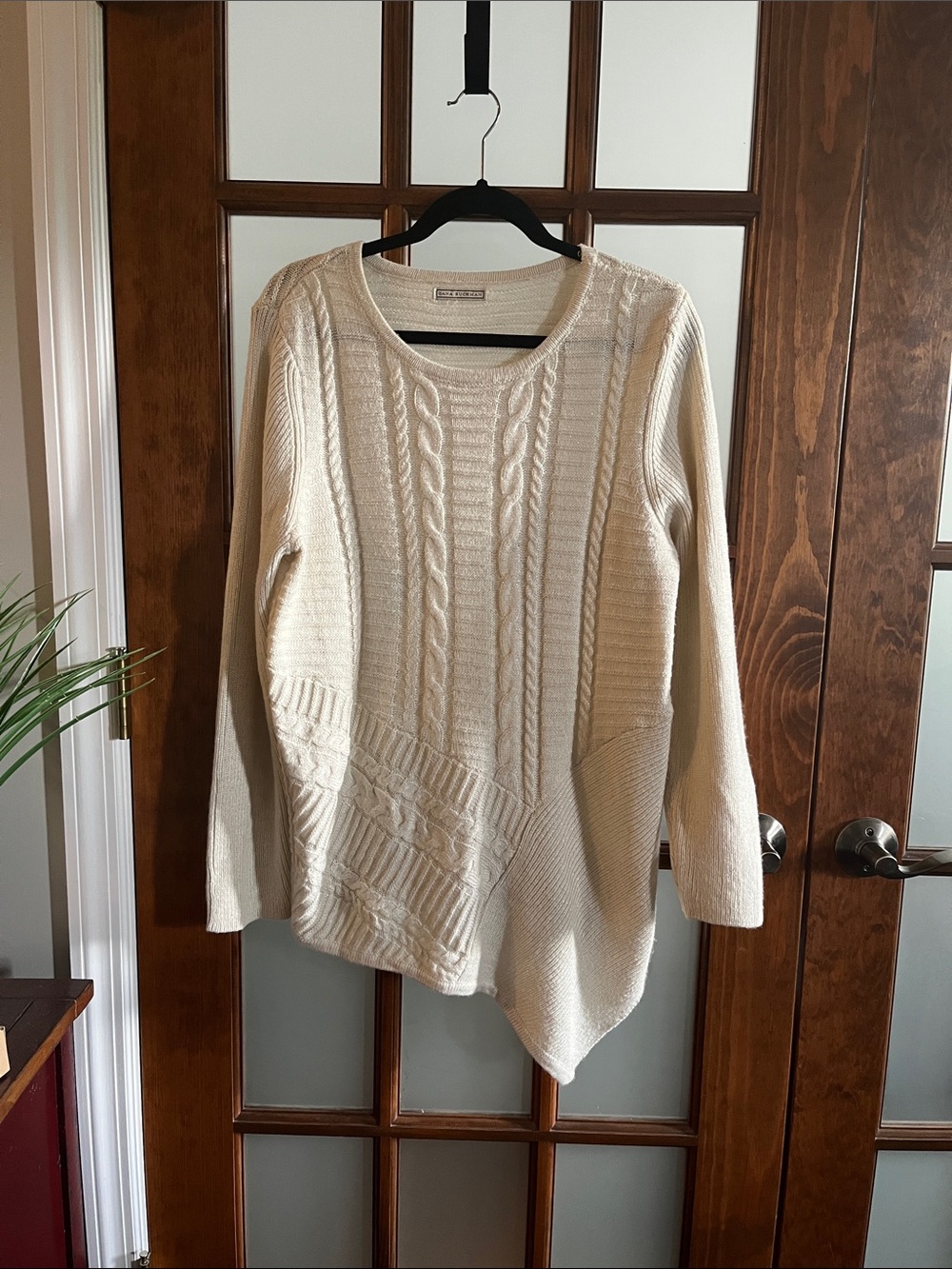 Cable Knit Asymmetrical Sweater - Cream with glitter treads throughout sweater